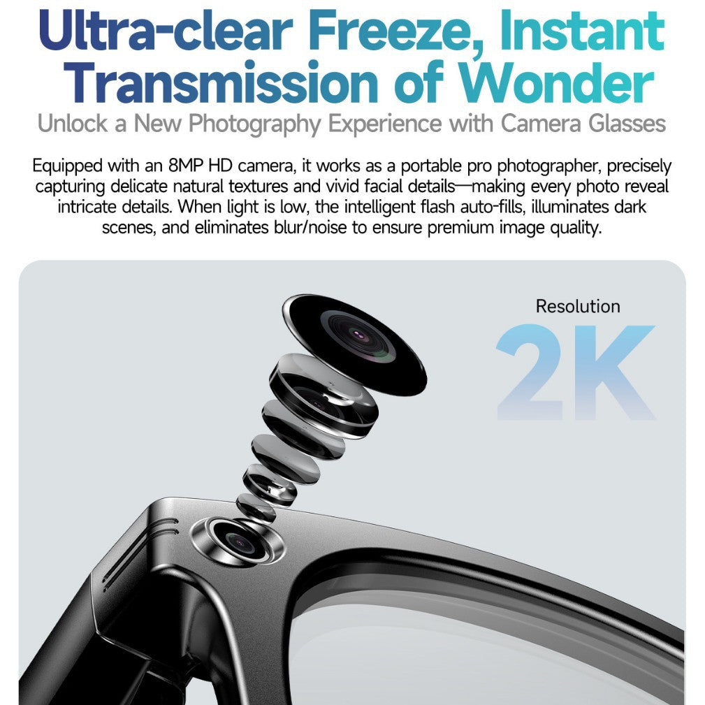 KI Brille mit versteckter Kamera 8/32MP Bluetooth & Wi-Fi